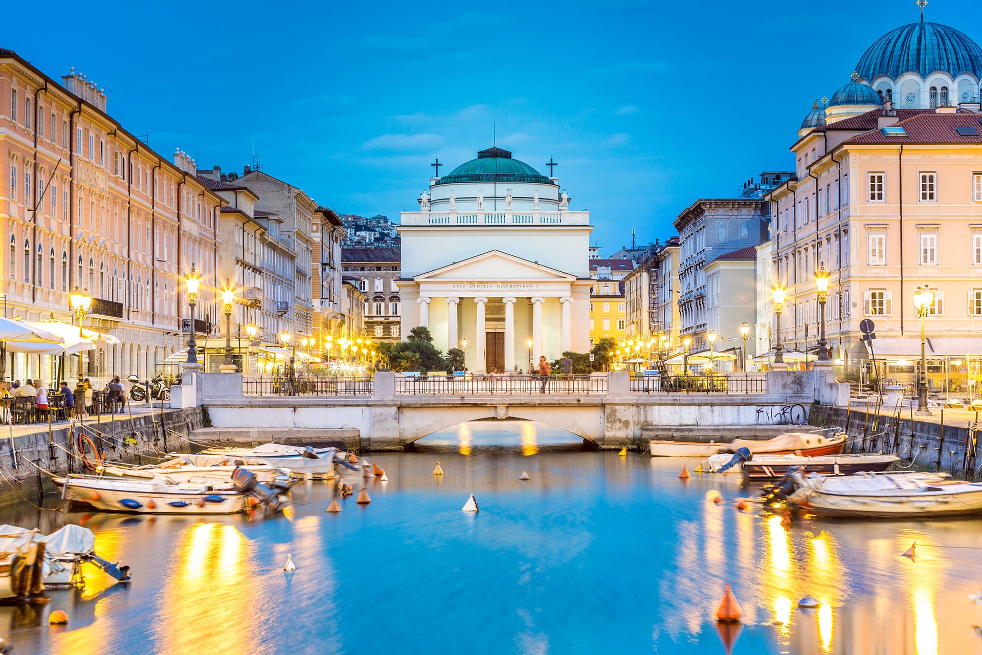 Scenic view of the Canal Grande in the historic city center of Trieste, Northeast Italy.